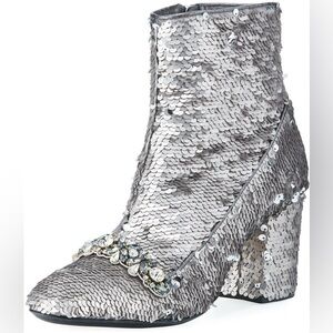 No 21 Sequin Embellished Zip Bootie Silver sz 35.5 $895